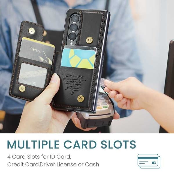 CaseMe iskunkestävä kansi korttitelineen jalusta 4-lokeroinen Samsung Z Fold 4 musta
