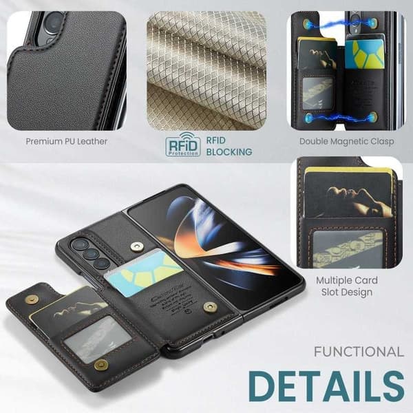 CaseMe iskunkestävä kansi korttitelineen jalusta 4-lokeroinen Samsung Z Fold 4 musta