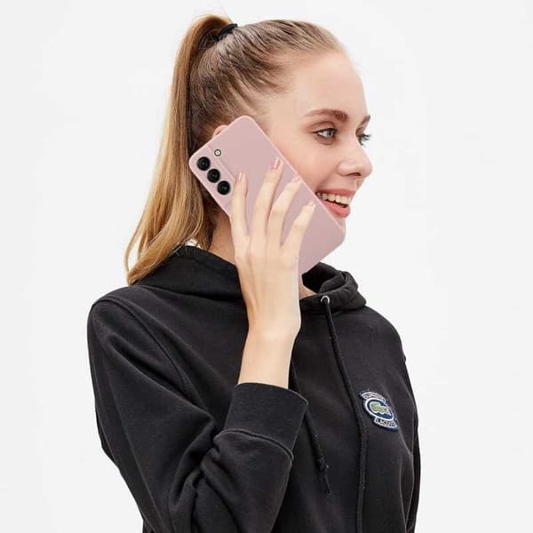 Samsung S21 Gummibelagd Mattrosa Skal Kameraskydd Liquid - Rosa