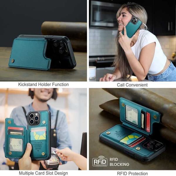 CaseMe iskunkestävä kansi korttitelineen jalusta 4-lokeroinen iPhone 11 Pro Vihreä