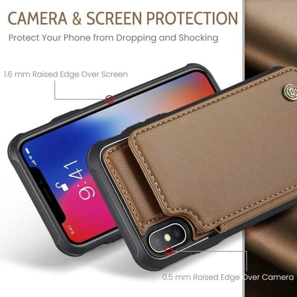 CaseMe Shockproof Cover Kortholder Stander 4-rums iPhone XS Max Brun