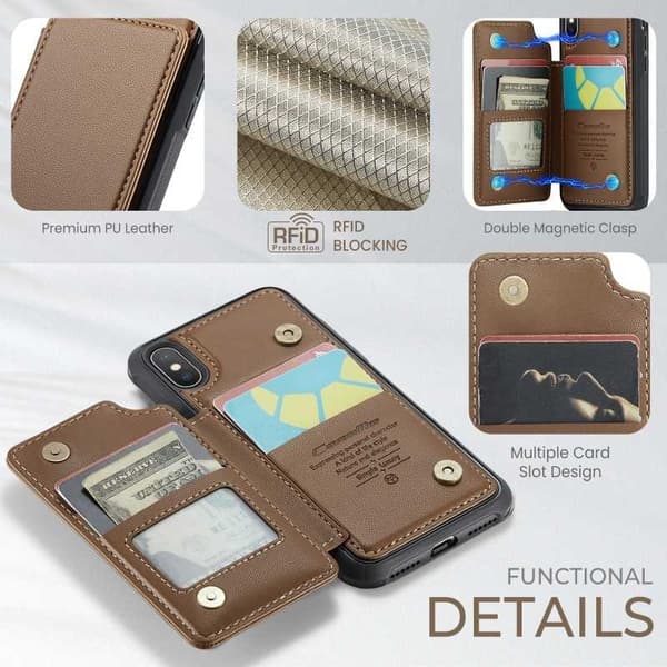 CaseMe Shockproof Cover Kortholder Stander 4-rums iPhone XS Max Brun