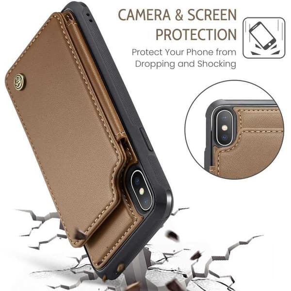 CaseMe Shockproof Cover Kortholder Stander 4-rums iPhone XS Max Brun