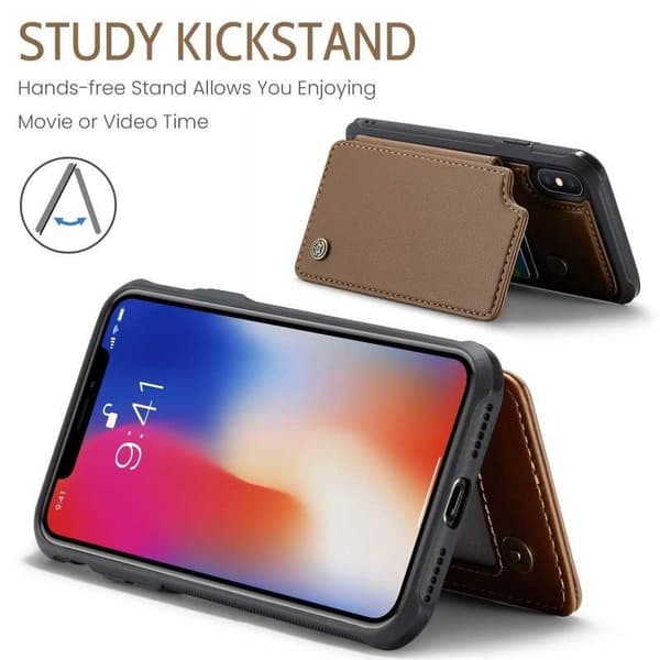 CaseMe Shockproof Cover Kortholder Stander 4-rums iPhone XS Max Brun