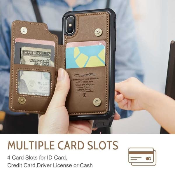 CaseMe Shockproof Cover Kortholder Stander 4-rums iPhone XS Max Brun