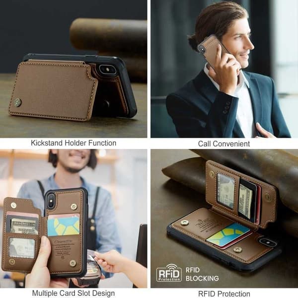 CaseMe Shockproof Cover Kortholder Stander 4-rums iPhone XS Max Brun