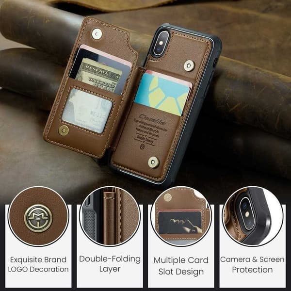 CaseMe Shockproof Cover Kortholder Stander 4-rums iPhone XS Max Brun