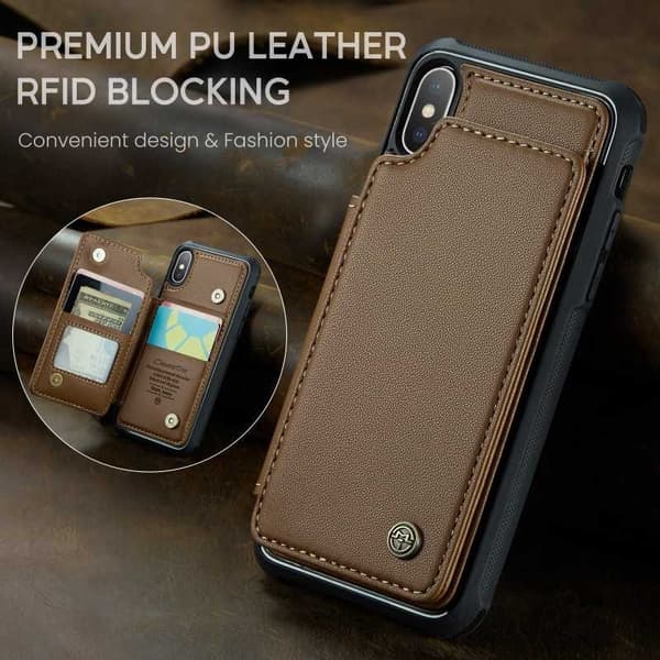 CaseMe Shockproof Cover Kortholder Stander 4-rums iPhone XS Max Brun