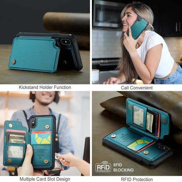 CaseMe Shockproof Cover Kortholder Stander 4-rums iPhone X / XS Grön