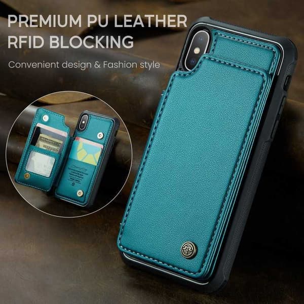 CaseMe Shockproof Cover Kortholder Stander 4-rums iPhone X / XS Grön