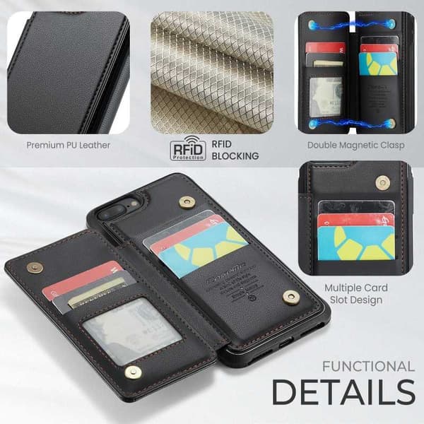 CaseMe Shockproof Cover Kortholder Stander 4-rums iPhone 7 Plus / 8 Plus Sort
