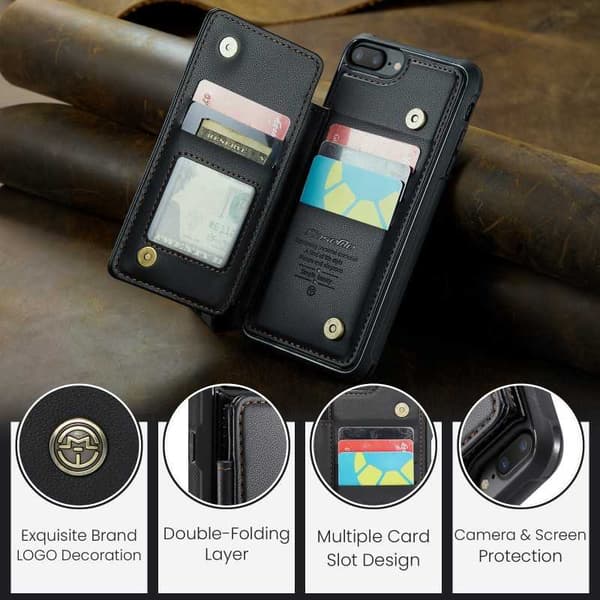 CaseMe Shockproof Cover Kortholder Stander 4-rums iPhone 7 Plus / 8 Plus Sort