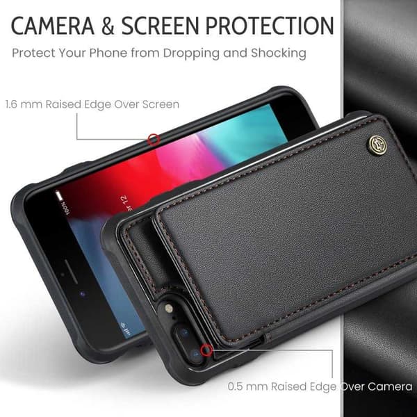 CaseMe Shockproof Cover Kortholder Stander 4-rums iPhone 7 Plus / 8 Plus Sort