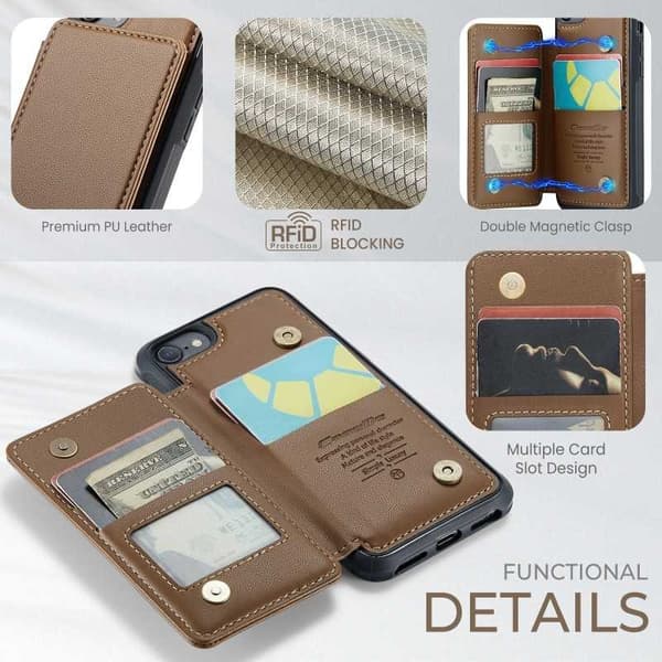 CaseMe Shockproof Cover Kortholder Stander 4-rums iPhone 6S/7/8/SE2/SE3 Brun
