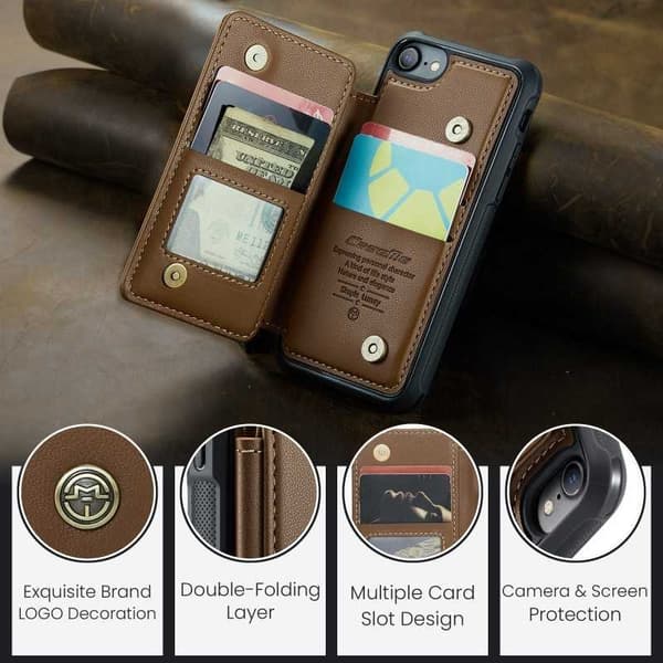 CaseMe Shockproof Cover Kortholder Stander 4-rums iPhone 6S/7/8/SE2/SE3 Brun