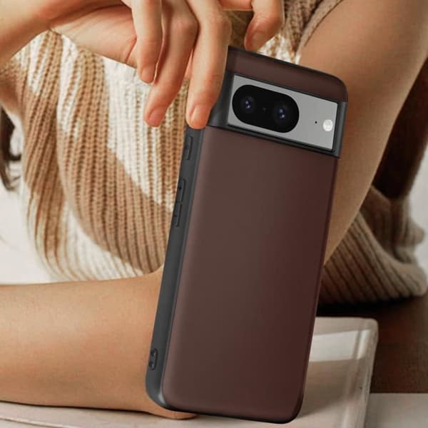 AVIZAR Skyddsfodral för Google Pixel 8 i brunt äkta läder - Ultratunt och hållbart