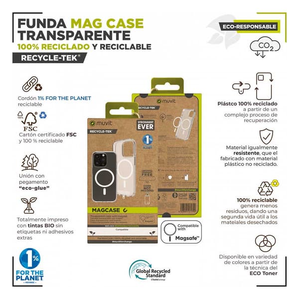 Muvit For Change Tapaus Recycletek Magsafe Iphone 15 Kirkas