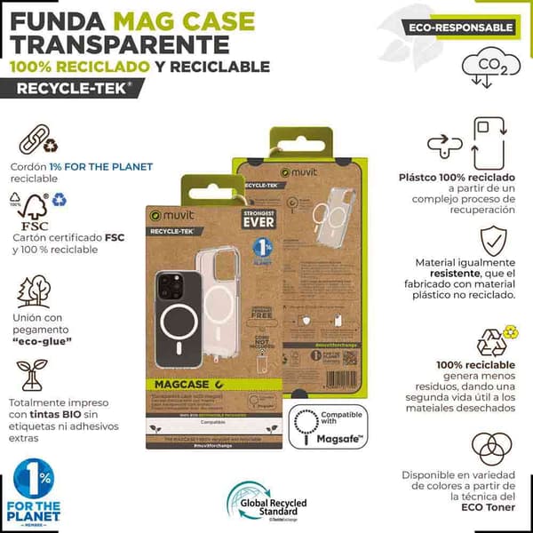 Muvit For Change Sag Recycletek Magsafe Iphone 15 Pro Max Transparent