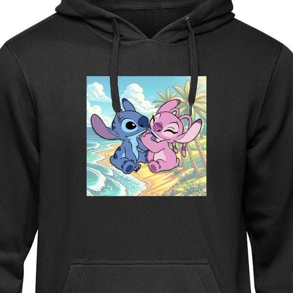 Børn Hoodie Stitch og Angel Sort 5-6 År