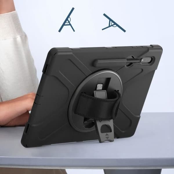 Coque - Samsung - Galaxy Tab S8 Ultra/S9 Ultra - Hybride - Svart - Inbyggd ställning