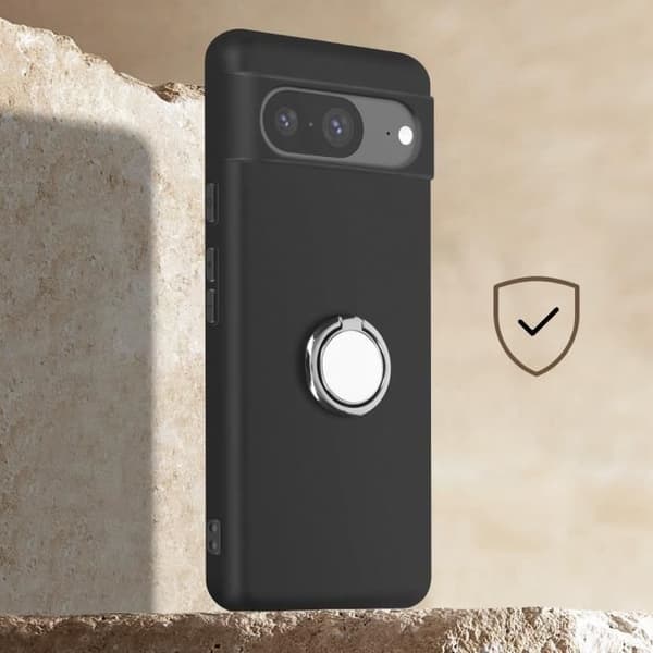 Fodral - AVIZAR - Google Pixel 8 - Mjuk silikon - Integrerad metallring - Svart