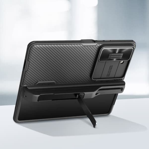 Coque - Nillkin - Galaxy Z Fold 5 - Kameraskydd - Inbyggd Ställning - Ribbat Design