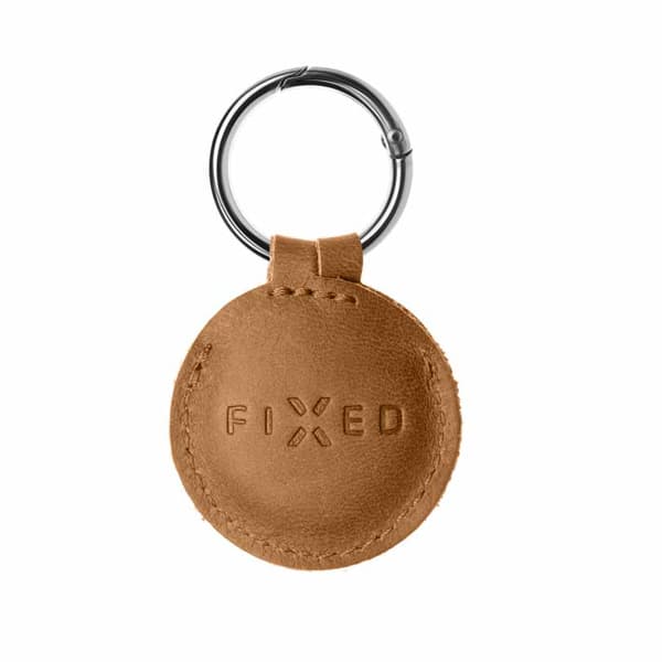 Fixed Apple AirTag Holder Real Leather Keychain Case Brun