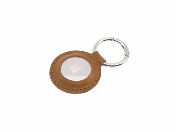 Fixed Apple AirTag Holder Real Leather Keychain Case Brun