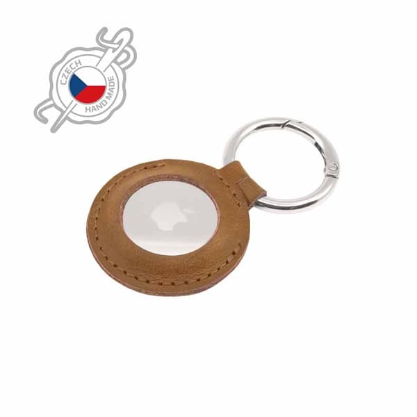 Fixed Apple AirTag Holder Real Leather Keychain Case Brun