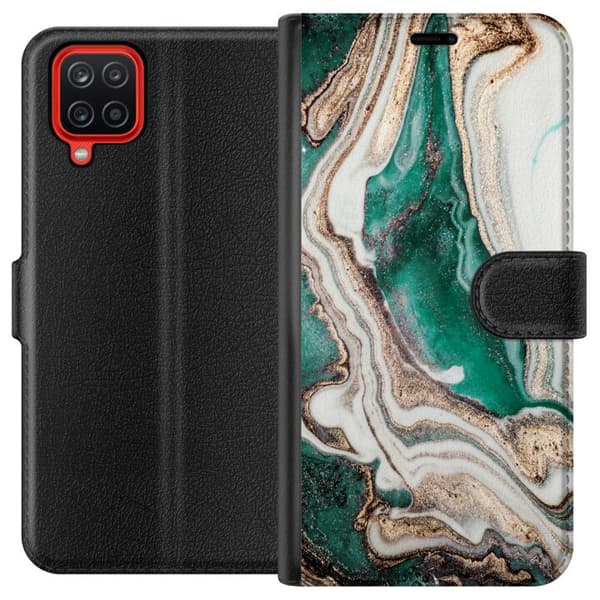 Samsung Galaxy A12 Lompakkokotelo Vihreä/Kulta marmori
