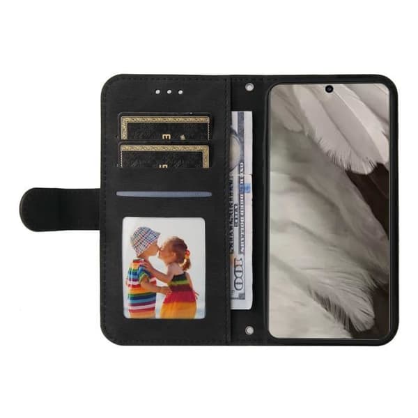 Skal för Google Pixel 8, premium skyddande plånboksfodral i läder med [kortplatser] [Magnetisk] (svart) SMF59