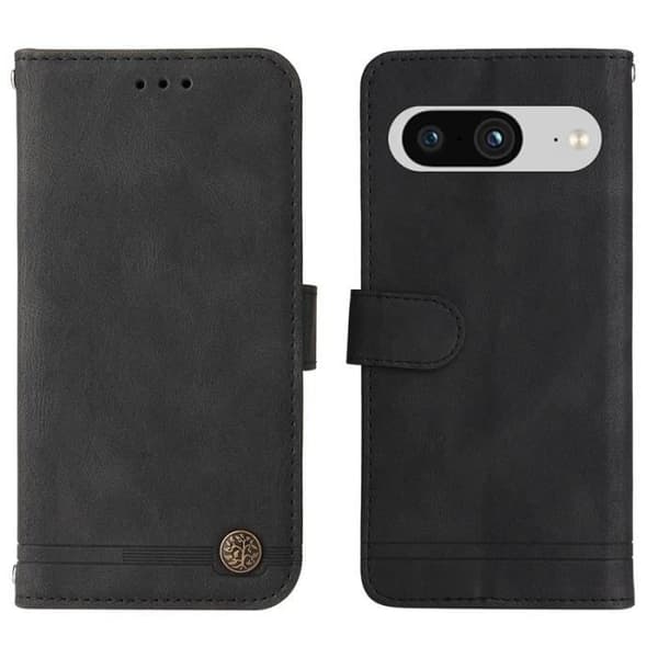 Skal för Google Pixel 8, premium skyddande plånboksfodral i läder med [kortplatser] [Magnetisk] (svart) SMF59