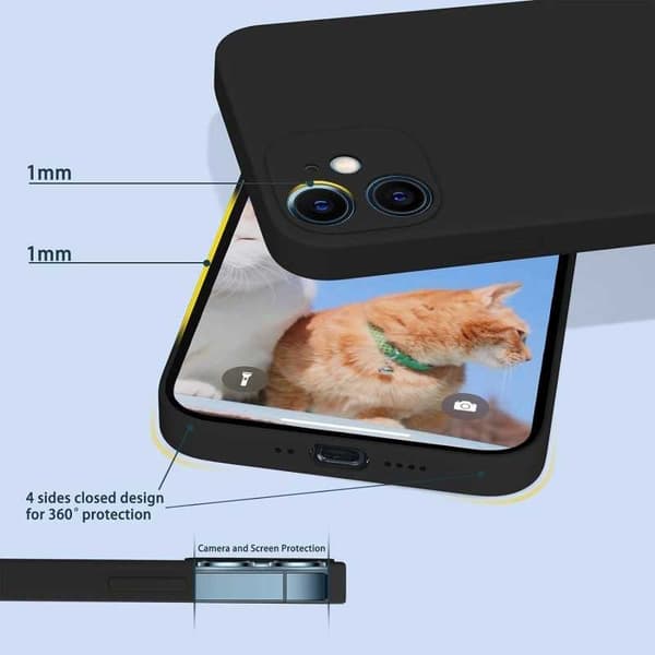 iPhone 12 Mini Gummibelagd Mattsvart Skal Kameraskydd Liquid - Svart