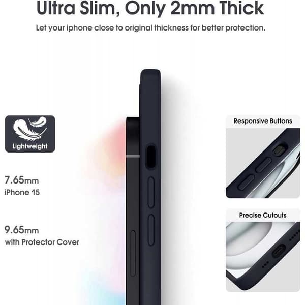 iPhone 15 Gummibelagd Mattsvart Skal Kameraskydd Liquid - Svart