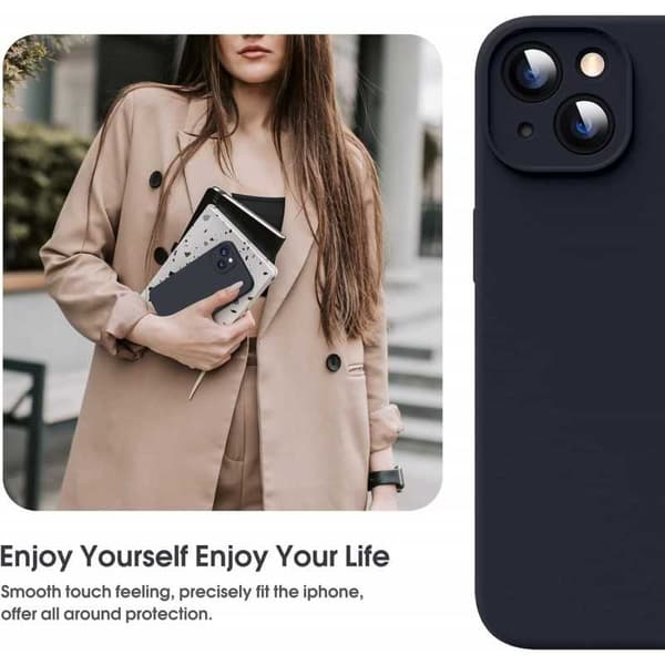 iPhone 15 Gummibelagd Mattsvart Skal Kameraskydd Liquid - Svart