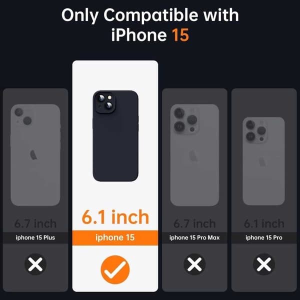 iPhone 15 Gummibelagd Mattsvart Skal Kameraskydd Liquid - Svart