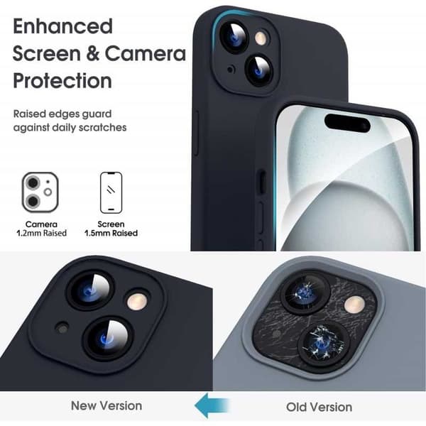 iPhone 15 Gummibelagd Mattsvart Skal Kameraskydd Liquid - Svart