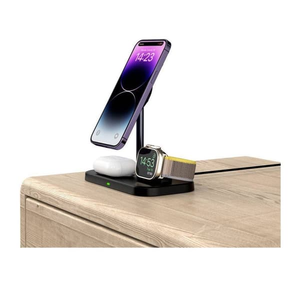 Tech-Protect trådløs lader QI15W A22 3in1 Magnetic MagSafe, svart