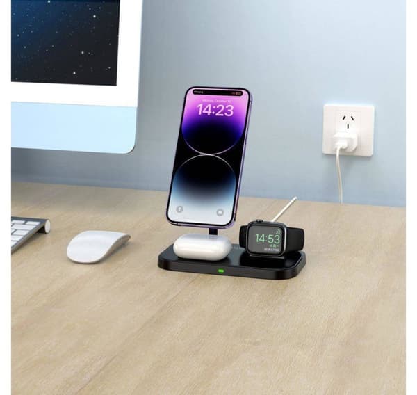 Tech-Protect trådløs lader QI15W A22 3in1 Magnetic MagSafe, svart