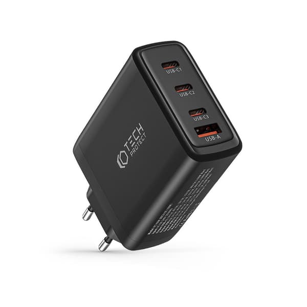 Tech-Protect 100W GaN PD/QC Väggladdare 3x USB-C 1x USB-A Svart