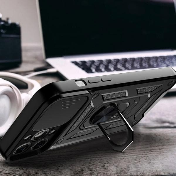 Hybrid Armor Pansarskal med Ställ & Kameraskydd iPhone 14 Pro Max - Svart