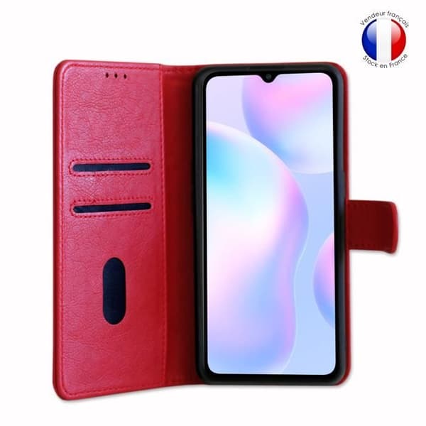 Plånboksfodral dedikerat till Xiaomi Redmi 9A med magnetisk flik, kortlagring och videostöd - Röd