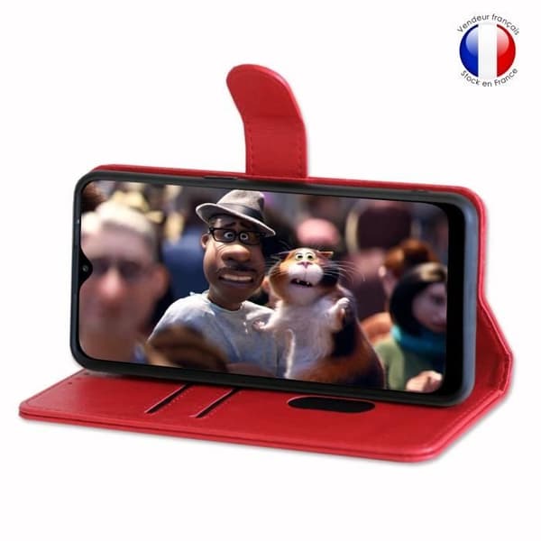 Plånboksfodral dedikerat till Xiaomi Redmi 9A med magnetisk flik, kortlagring och videostöd - Röd