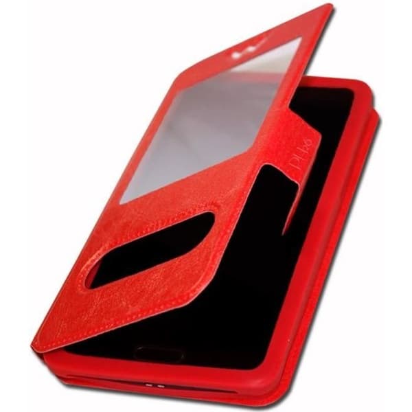 Rött fodral för Realme C25Y Extra Slim X2 Quality ekoläderfönster magnetisk stängning och synliga sömmar
