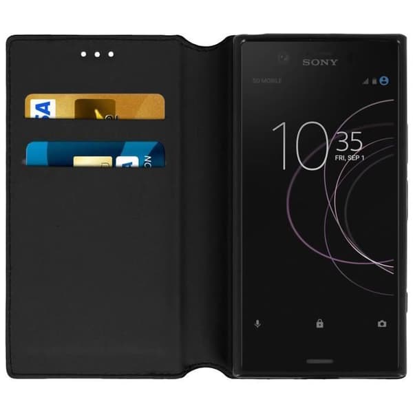Housse - AVIZAR - Xperia XZ1 Compact - Ekologisk läder - Svart - Ställfunktion