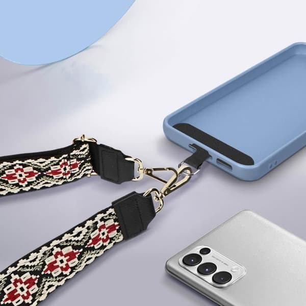 Telefonrem - Vychyvanka - Svart - Folkloristisk design - Justerbar rem - Metall