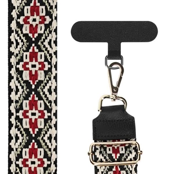 Telefonrem - Vychyvanka - Svart - Folkloristisk design - Justerbar rem - Metall