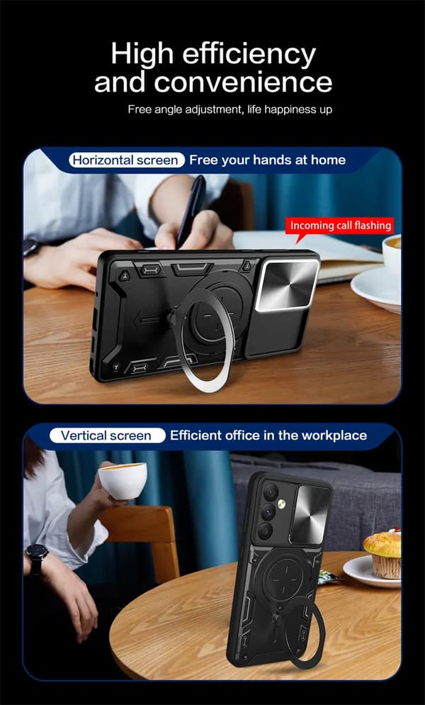 Iphone 13 -Armour Protect Ring Holder, linsebeskyttelse Stødsikker etui -SORT