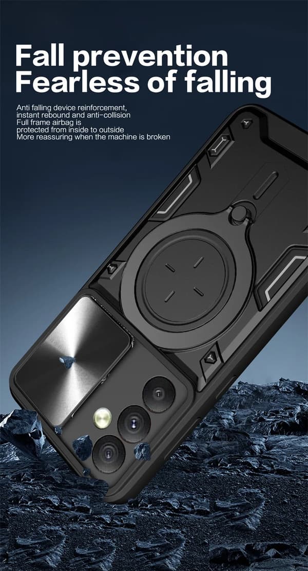 Iphone 13 -Armour Protect Ring Holder, linsebeskyttelse Stødsikker etui -SORT