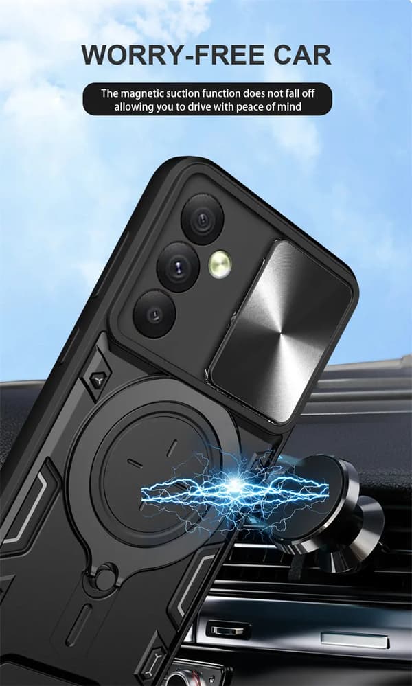 Iphone 13 -Armour Protect Ring Holder, linsebeskyttelse Stødsikker etui -SORT